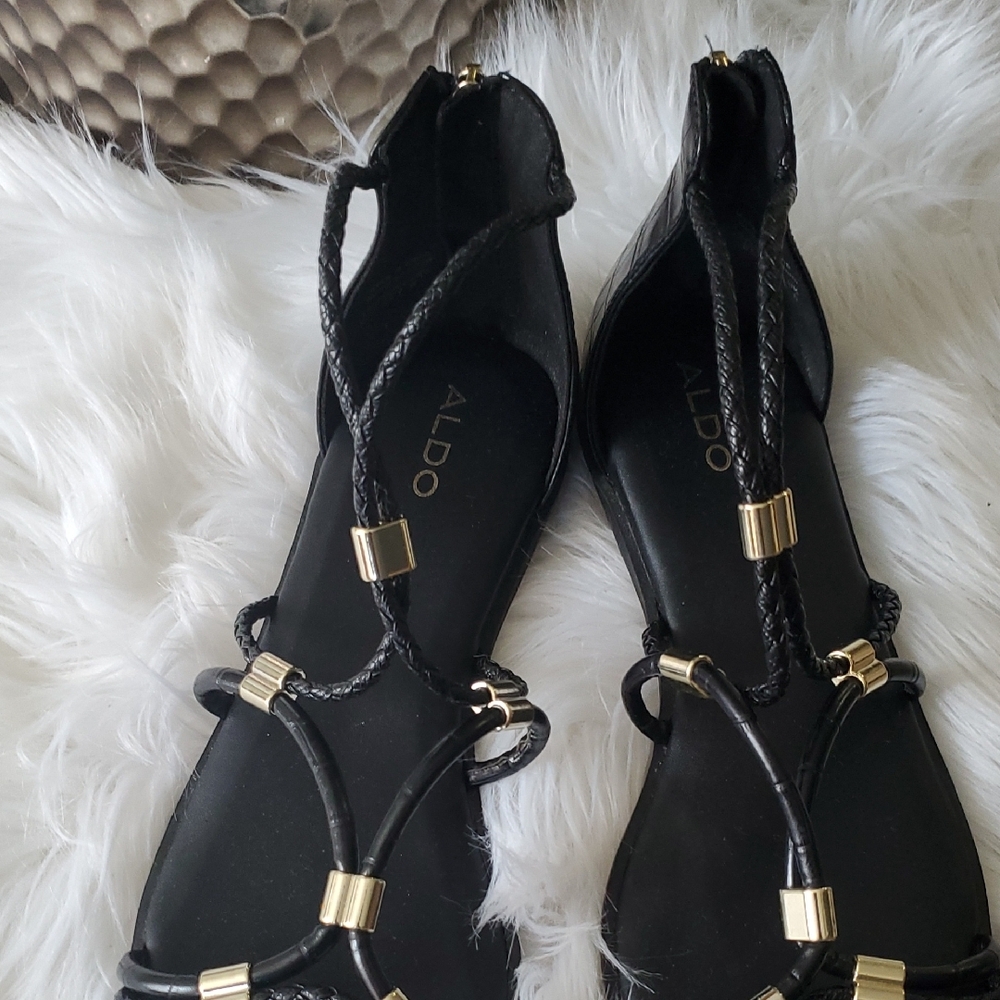 Aldo Black Sandals with Gold Accents Size 8.5 - Picture 13 of 14